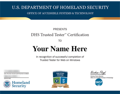 DHS 508 Trusted Tester Certificate